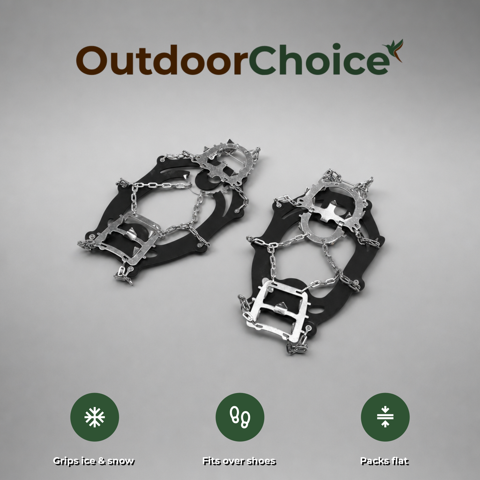 OutdoorChoice Tractix - grips ice and snow, fits over shoes, packs flat