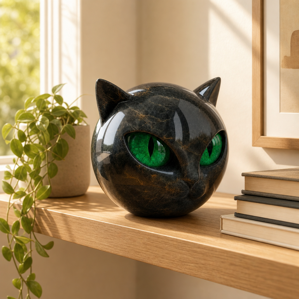 Feluna sculpture styled on a living room shelf