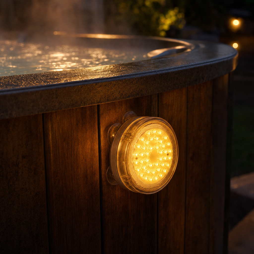 Divora LED light glowing on a hot tub edge