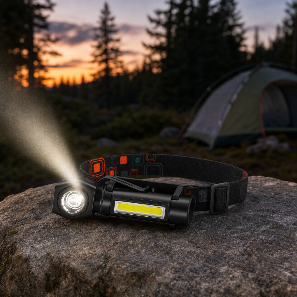 Noctix LED torch lighting a dusk campsite