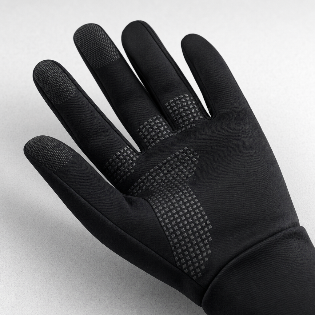 Dryvon glove close-up showing the grippy palm and touchscreen fingertips
