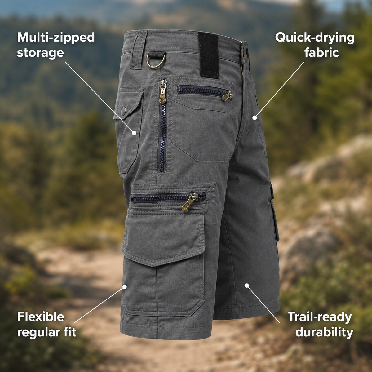 Roamova – Men's Outdoor Cargo Shorts with Zipped Pockets & Quick-Dry Fabric for Hiking & Fishing