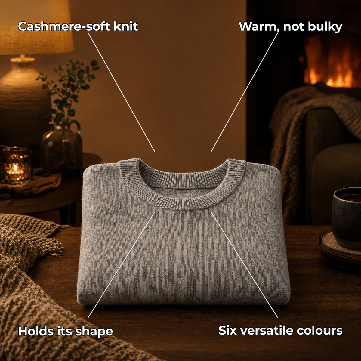Knitova – Cosy Cashmere-Feel Crew-Neck Sweater - Soft Knitted Jumper