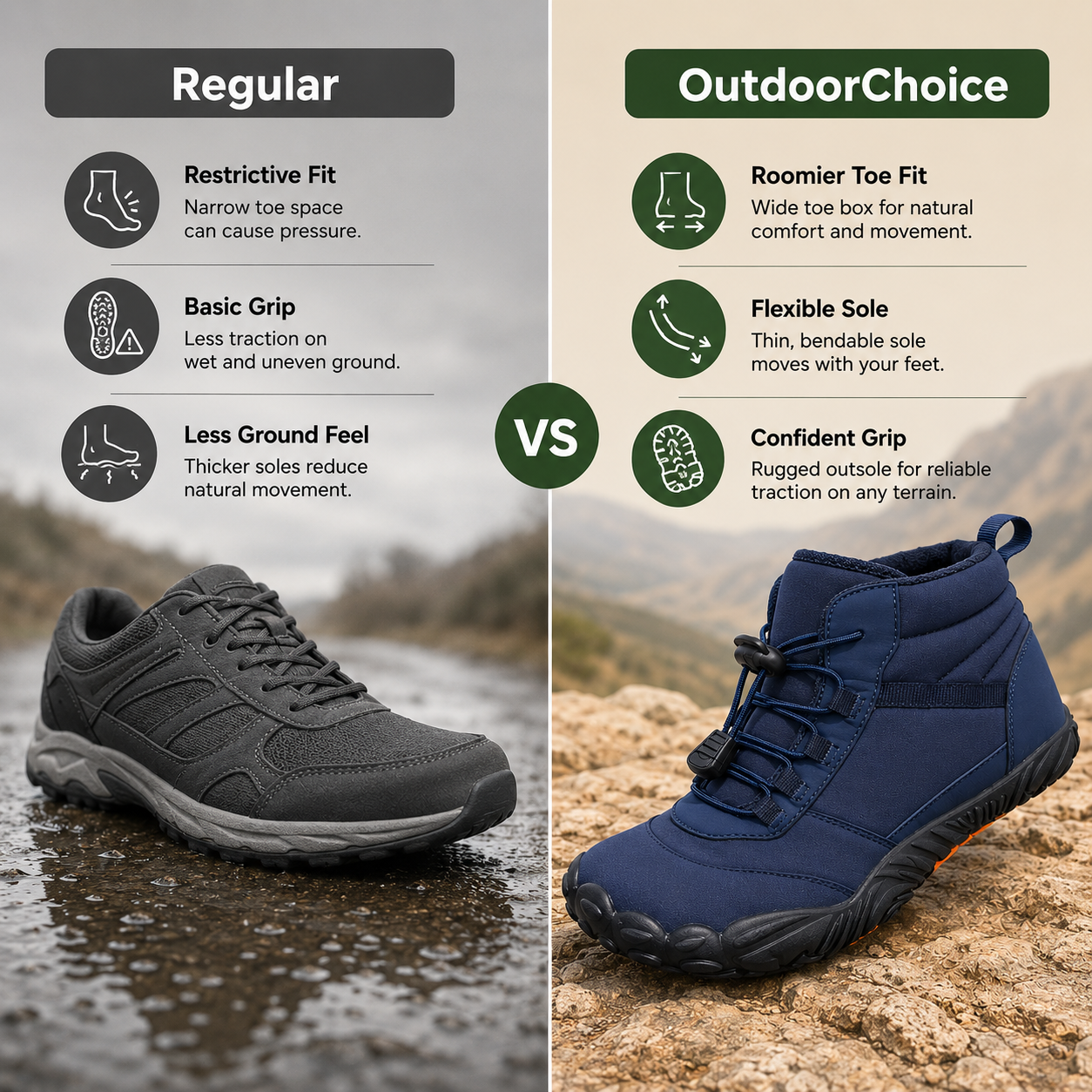 StepTrail – Barefoot Walking Shoes | Non-Slip Water-Repellent Comfort