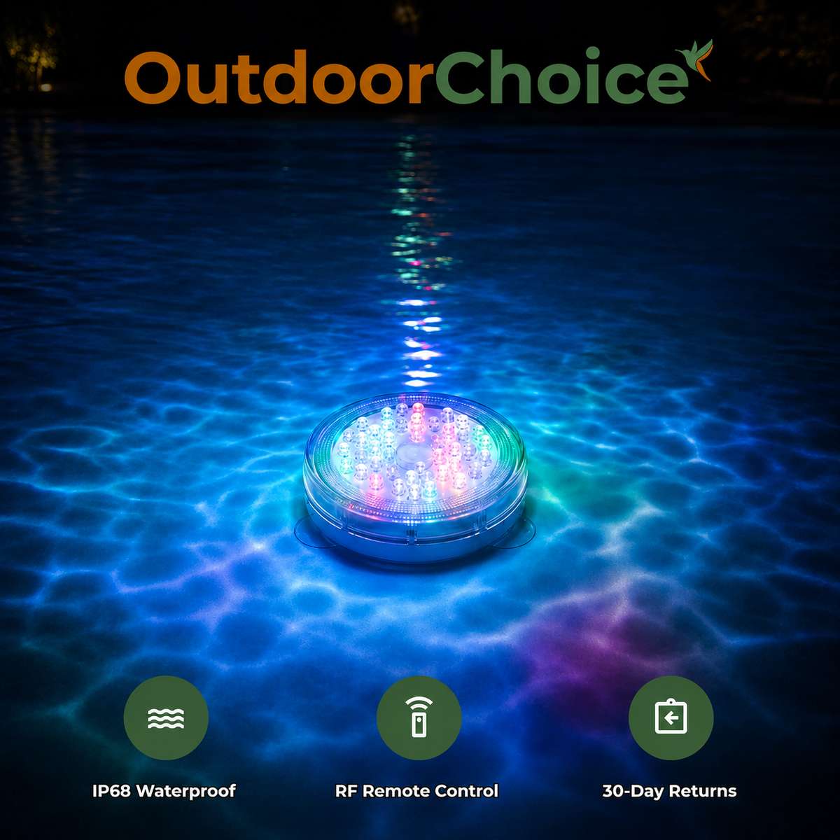Divora – Submersible LED Pool Light with RF Remote, 16 Colours, 6 Modes & IP68 Waterproof Shell