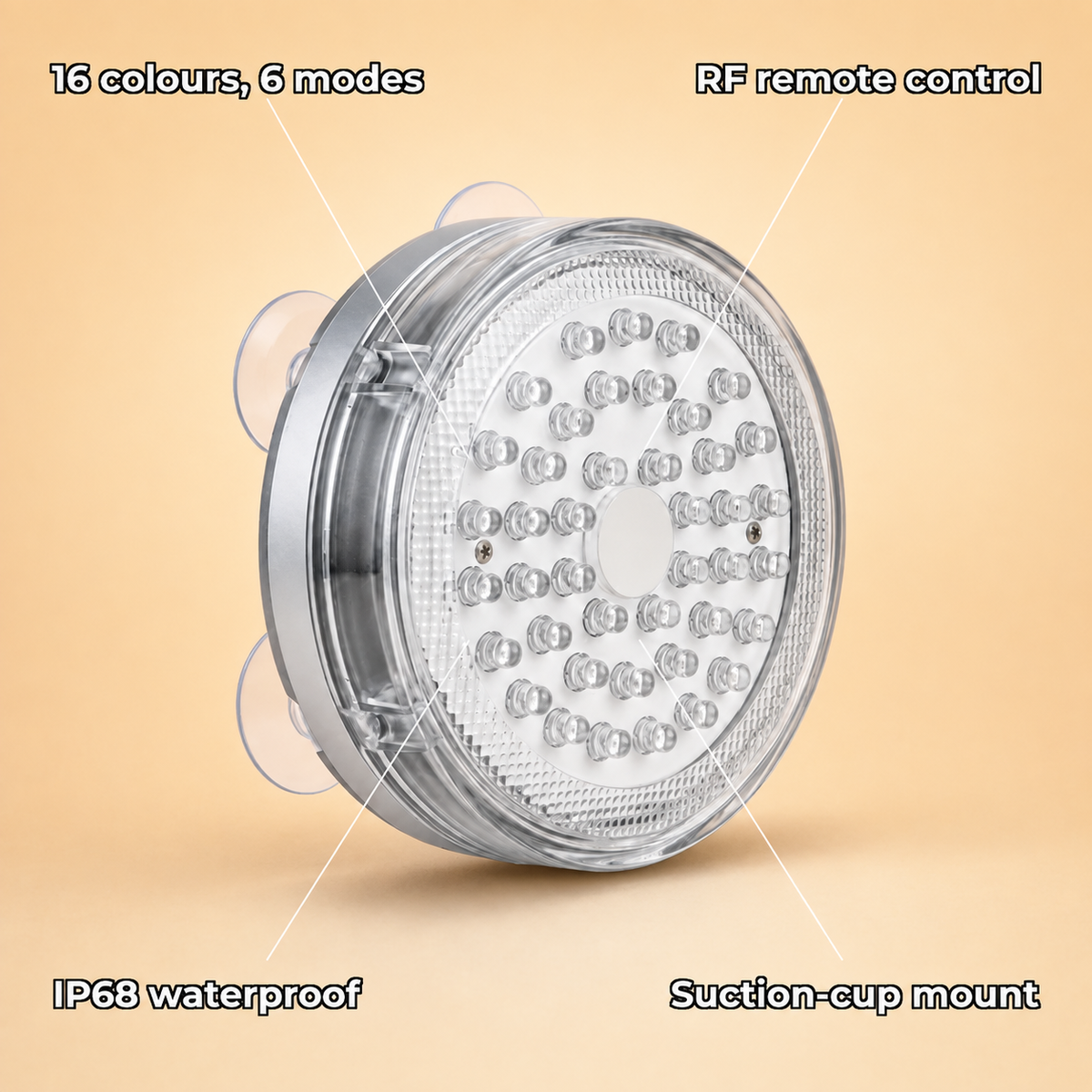 Divora – Submersible LED Pool Light with RF Remote, 16 Colours, 6 Modes & IP68 Waterproof Shell