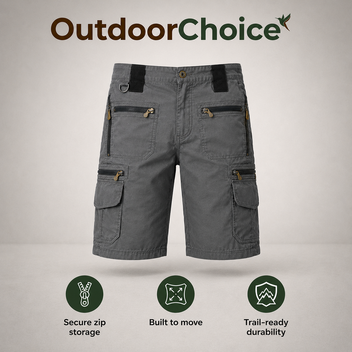 Roamova – Men's Outdoor Cargo Shorts with Zipped Pockets & Quick-Dry Fabric for Hiking & Fishing