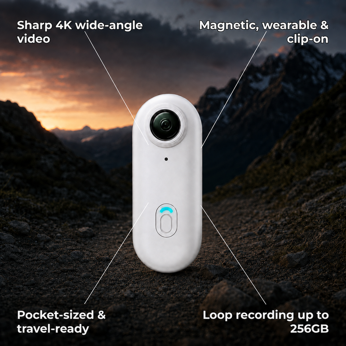 Captora – Magnetic 4K Action Camera with 120° Wide-Angle Lens, Wearable Clip & Loop Recording