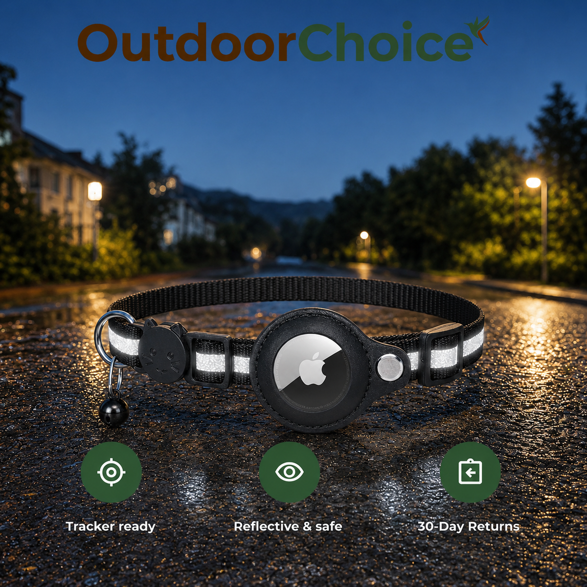 Trakova – Reflective Cat GPS Tracker Collar with Quick-Release Buckle & Adjustable Nylon Strap