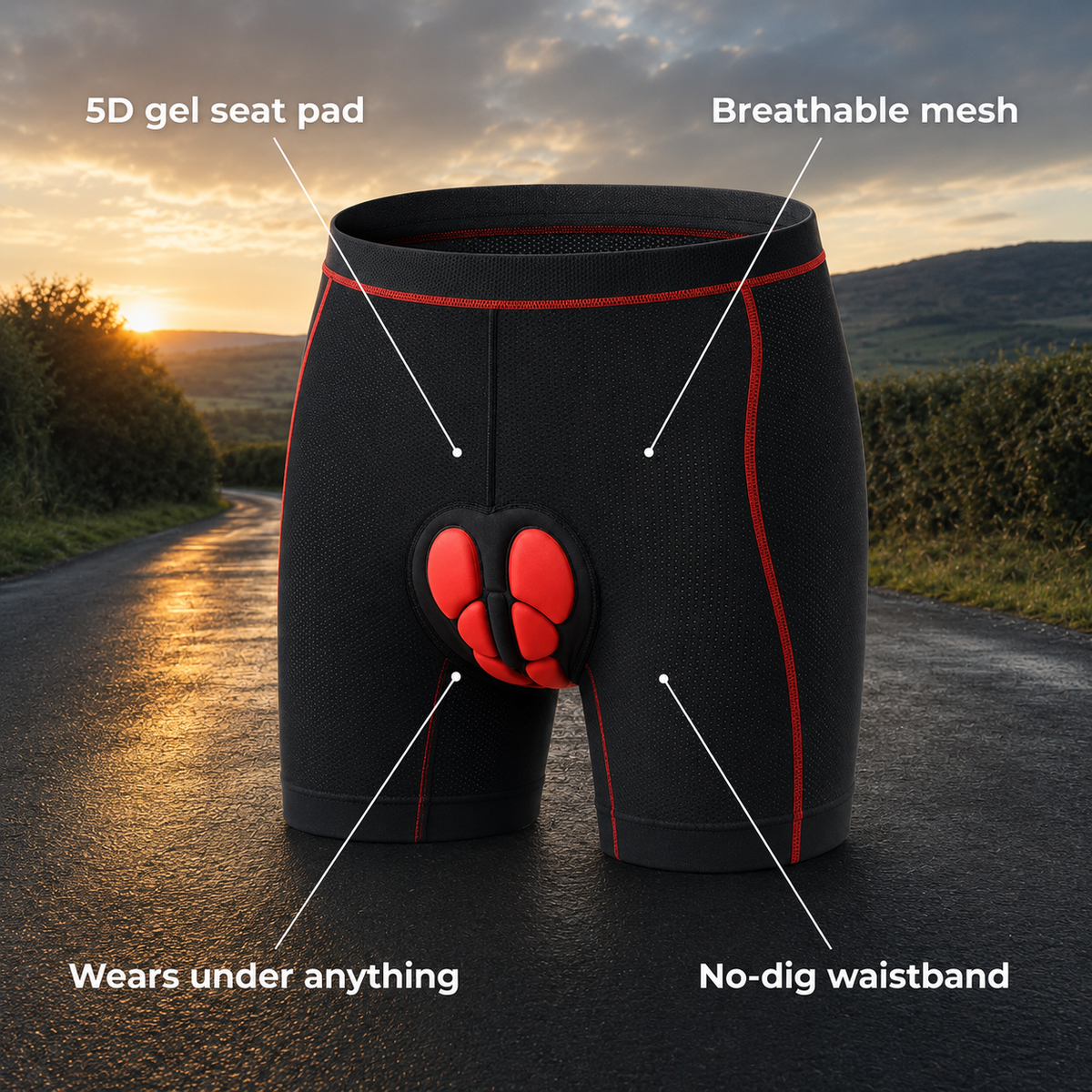 Chamova – Men's Padded Cycling Undershorts with 5D Gel Seat Pad & Breathable Quick-Dry Mesh