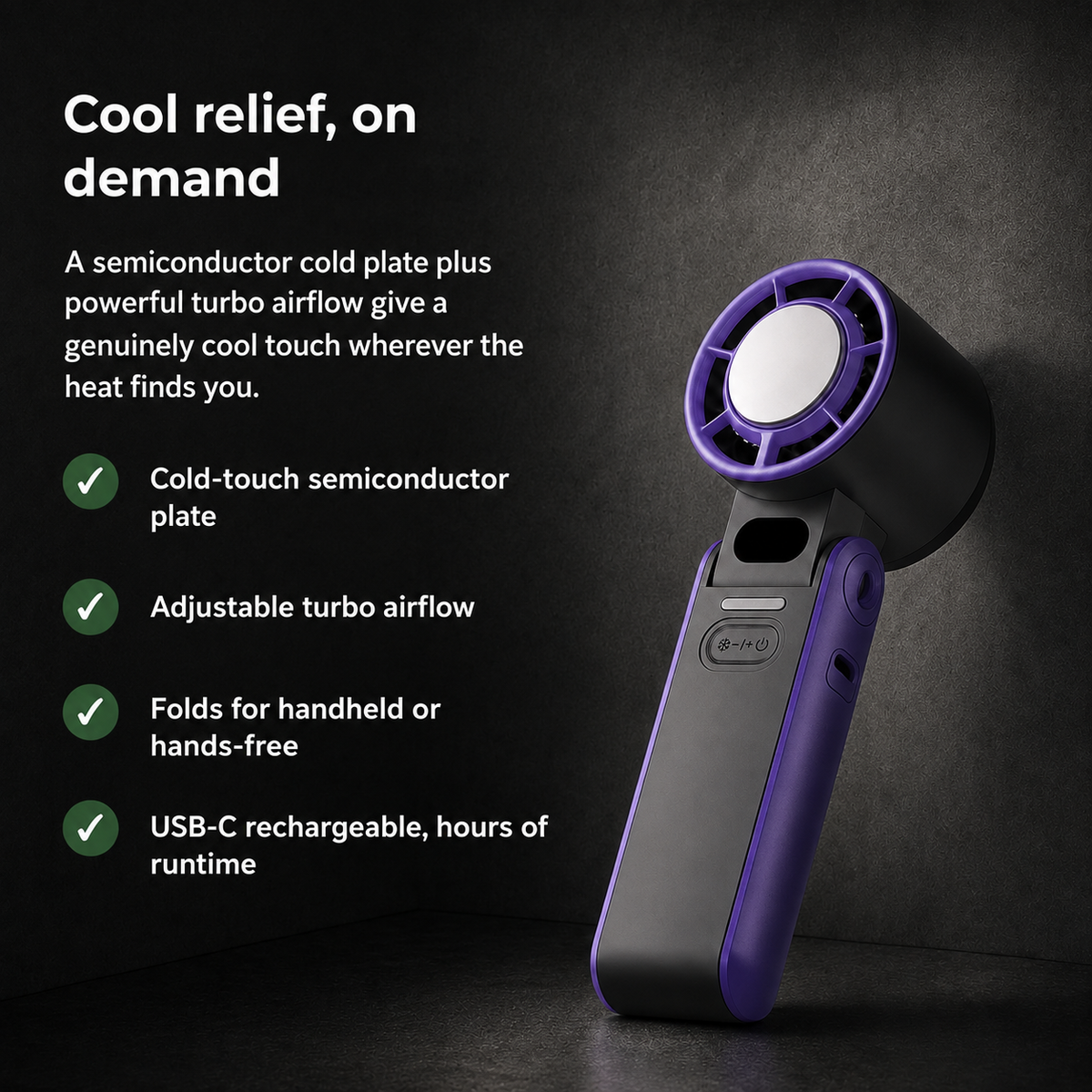 Brisova – Handheld Turbo Cooling Fan with Semiconductor Cold Plate & Foldable Design