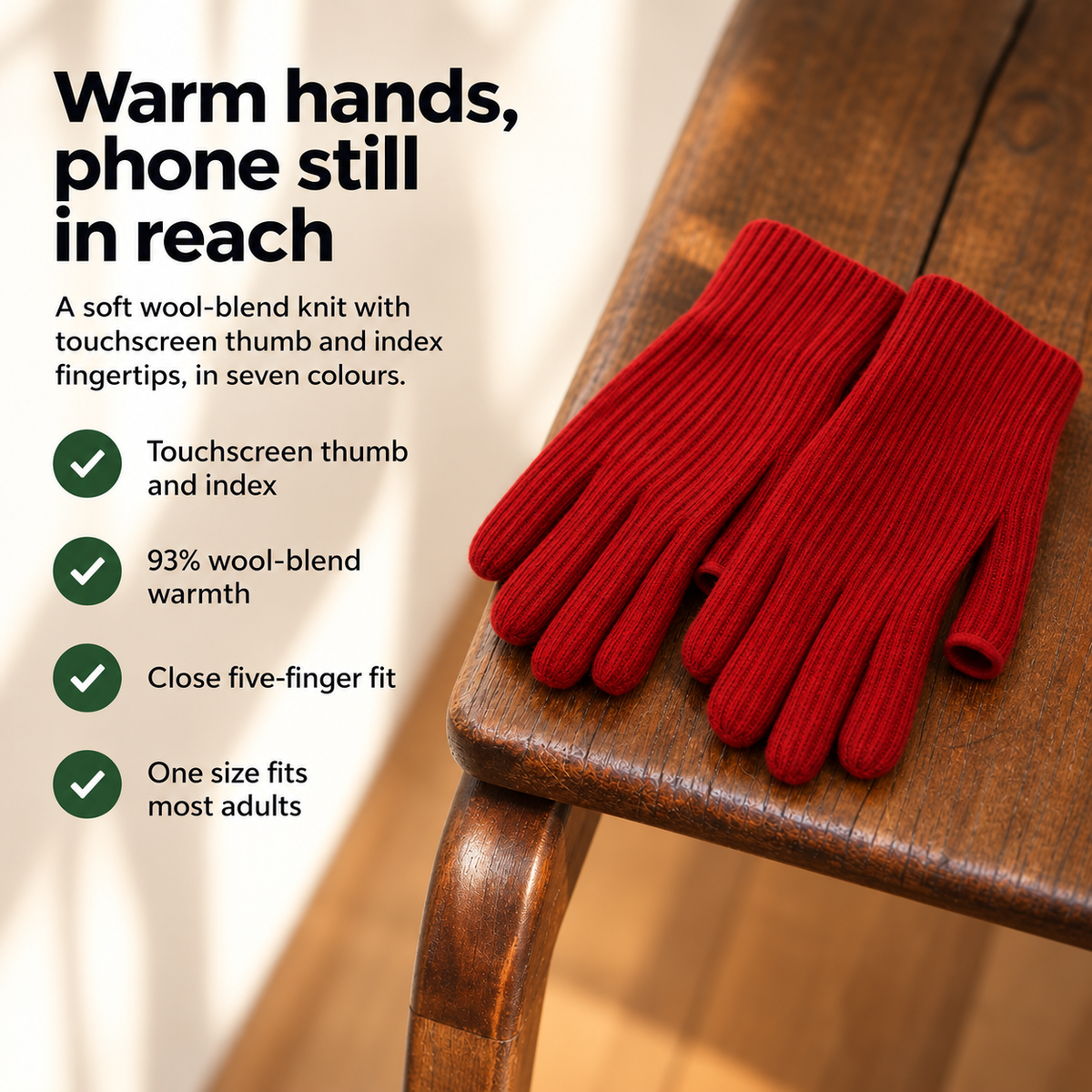 Tactova – Touchscreen Wool Knit Gloves with Windproof Warmth & Soft Five-Finger Fit