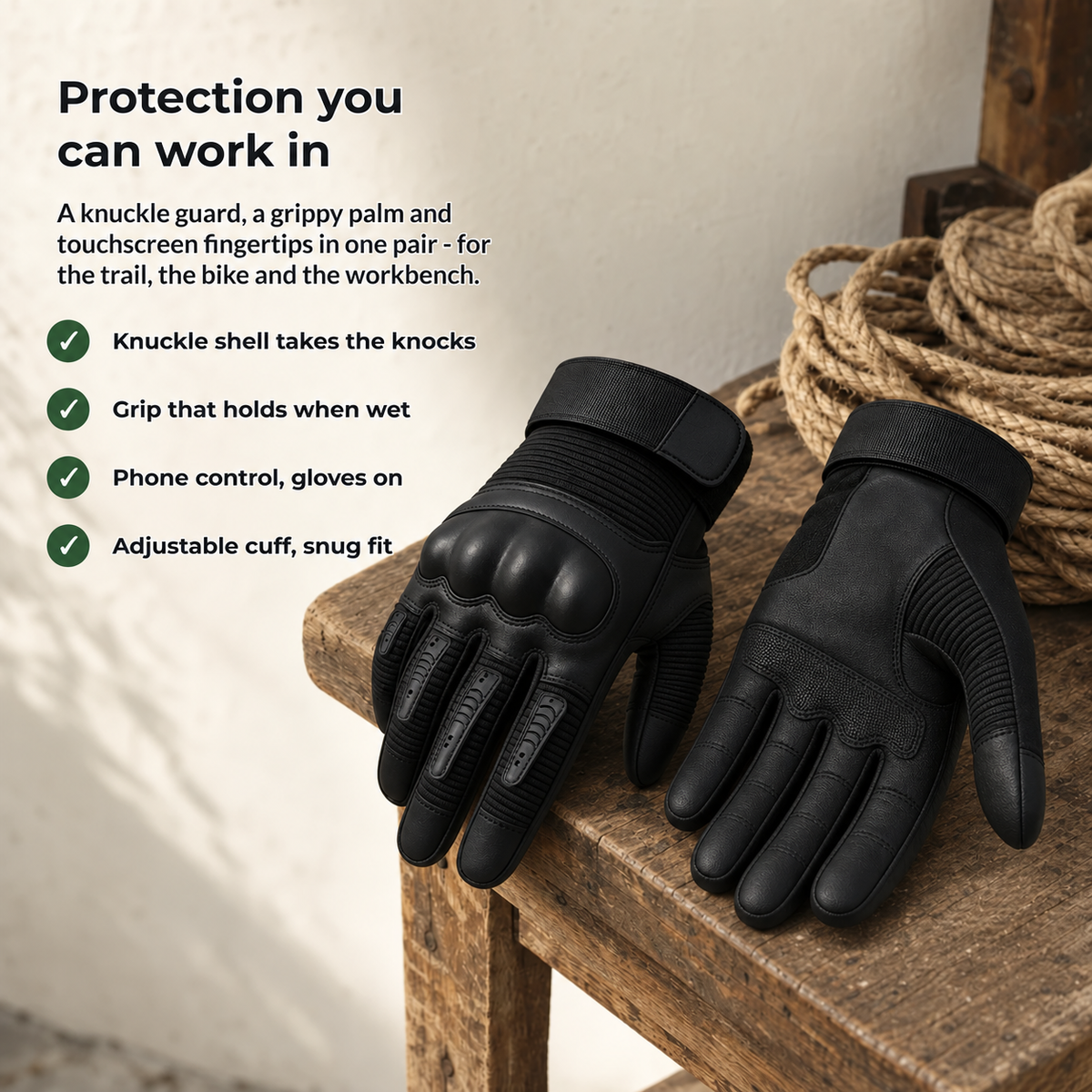 Gauntra – Outdoor Work Gloves with Knuckle Protection, Touchscreen Fingertips & Non-Slip Grip