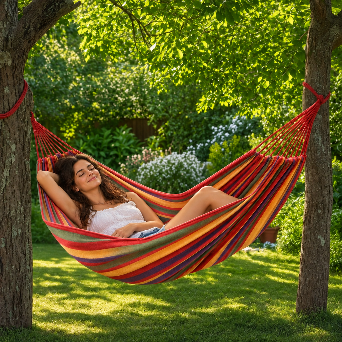 Lounora – Striped Canvas Hammock & Garden Swing Bed for Relaxed Indoor & Outdoor Lounging