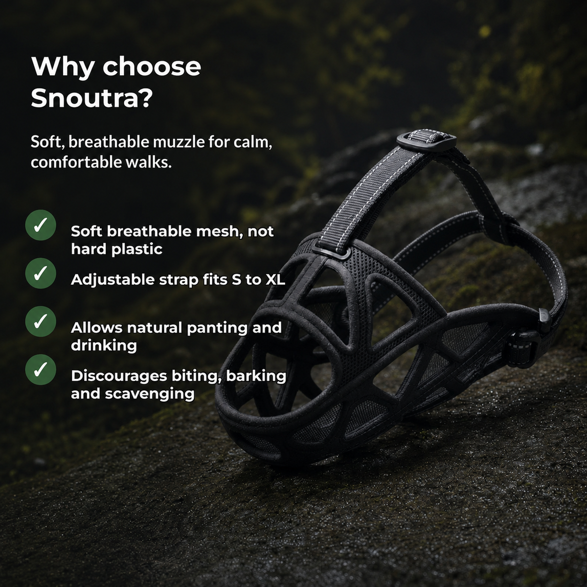 Snoutra – Soft Breathable Dog Muzzle with Adjustable Strap for Anti-Bite, Anti-Bark & Gentle Training