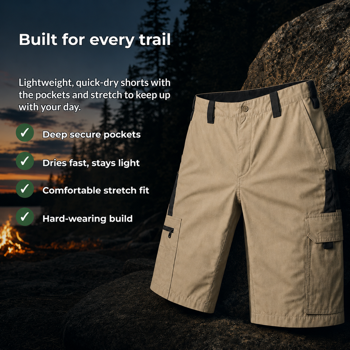 Pockova – Multi-Pocket Outdoor Cargo Shorts | Lightweight Quick-Dry Utility Shorts for Hiking, Fishing & Everyday Wear