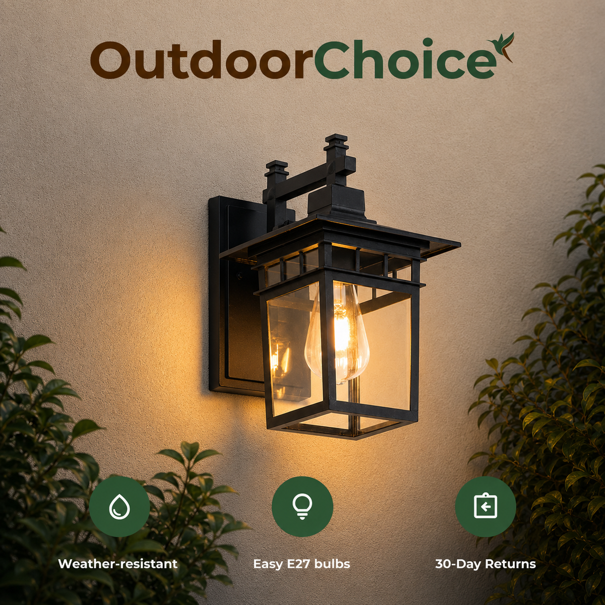 Lumira – Outdoor Waterproof Wall Lantern with Glass Shade, Aluminium Body & E27 Fitting for Gardens, Porches & Patios