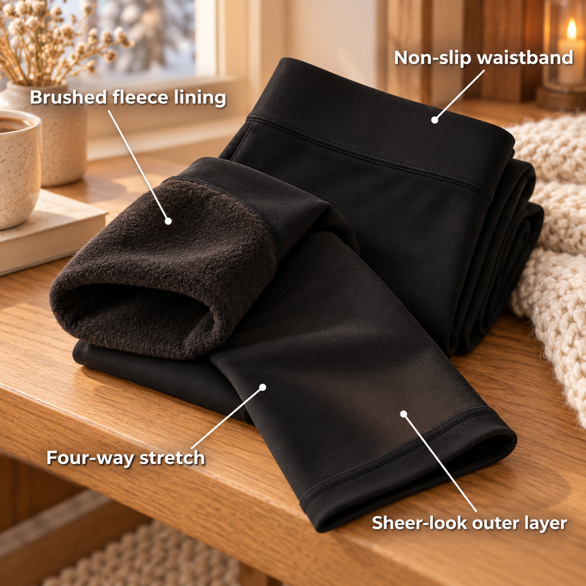 Legova – Fleece-Lined Thermal Tights with Sheer Look, Non-Slip Waistband & Stretch Fit for Cold Days