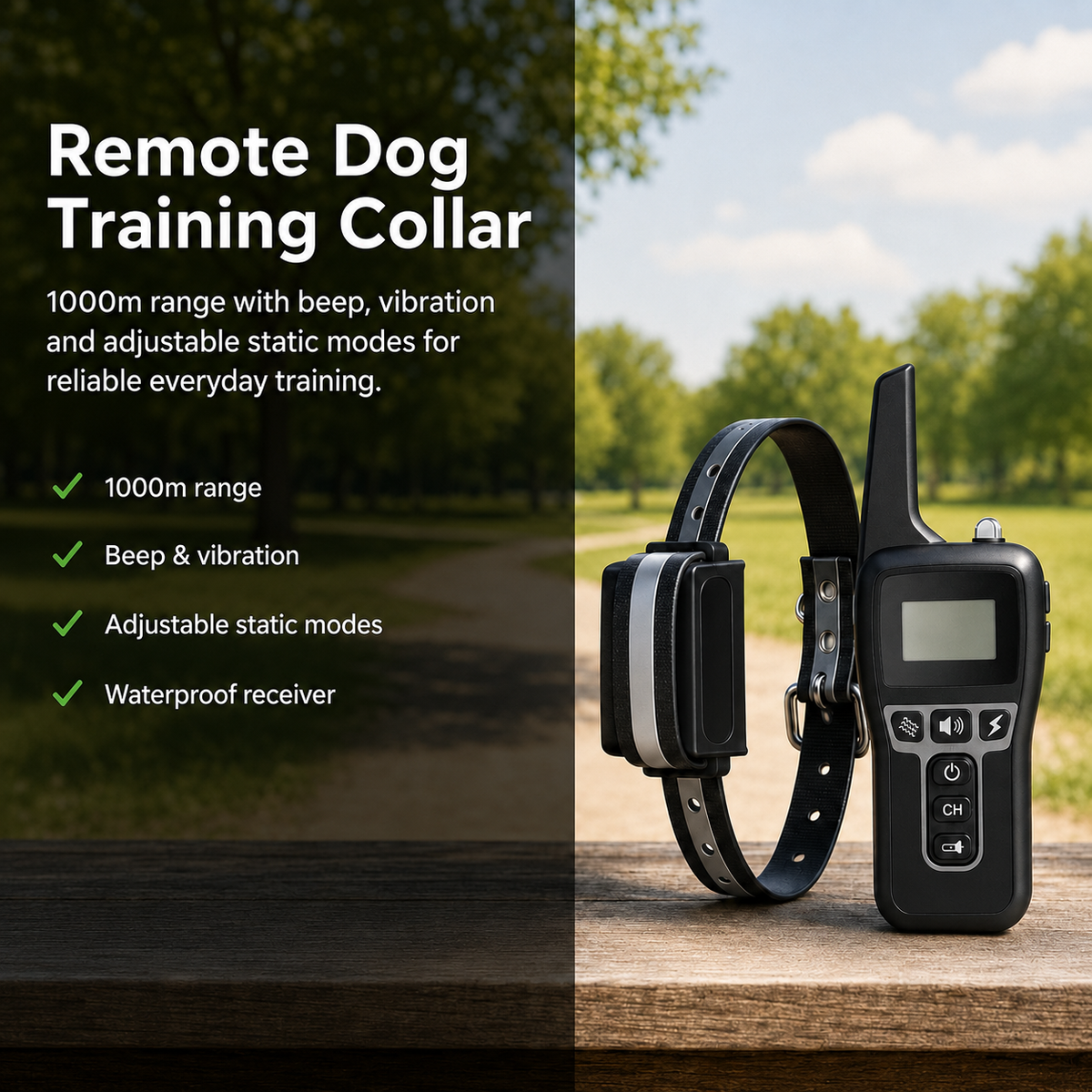 Guardova – Remote Dog Training Collar with 1000m Range, Beep, Vibration & Adjustable Static Modes