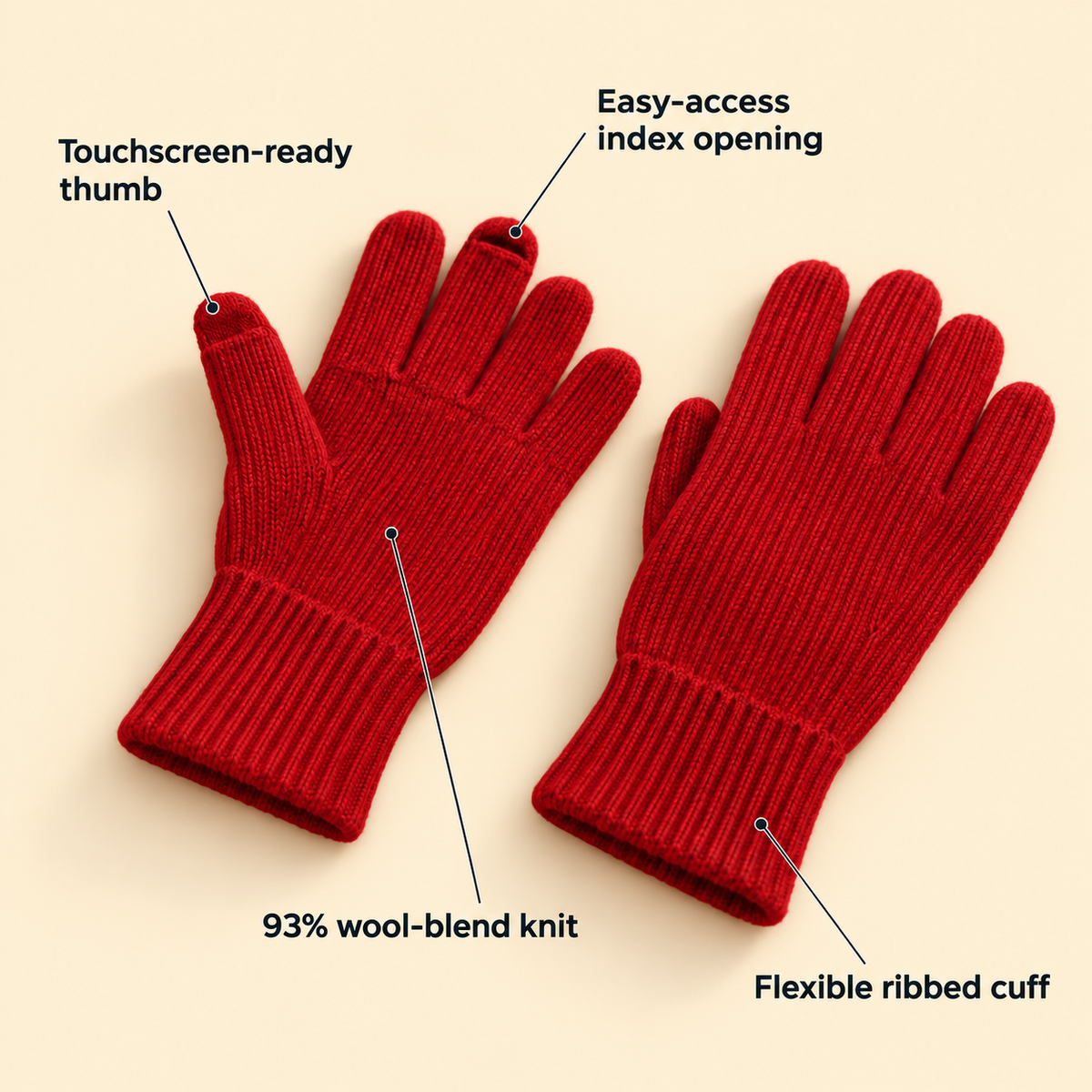 Tactova – Touchscreen Wool Knit Gloves with Windproof Warmth & Soft Five-Finger Fit