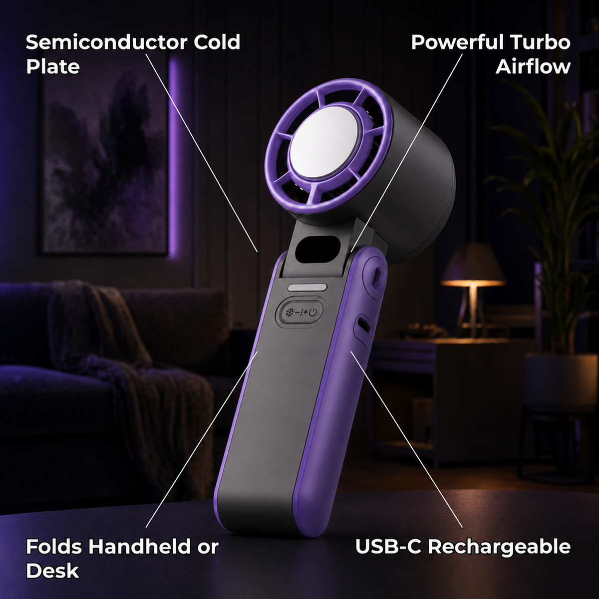 Brisova – Handheld Turbo Cooling Fan with Semiconductor Cold Plate & Foldable Design