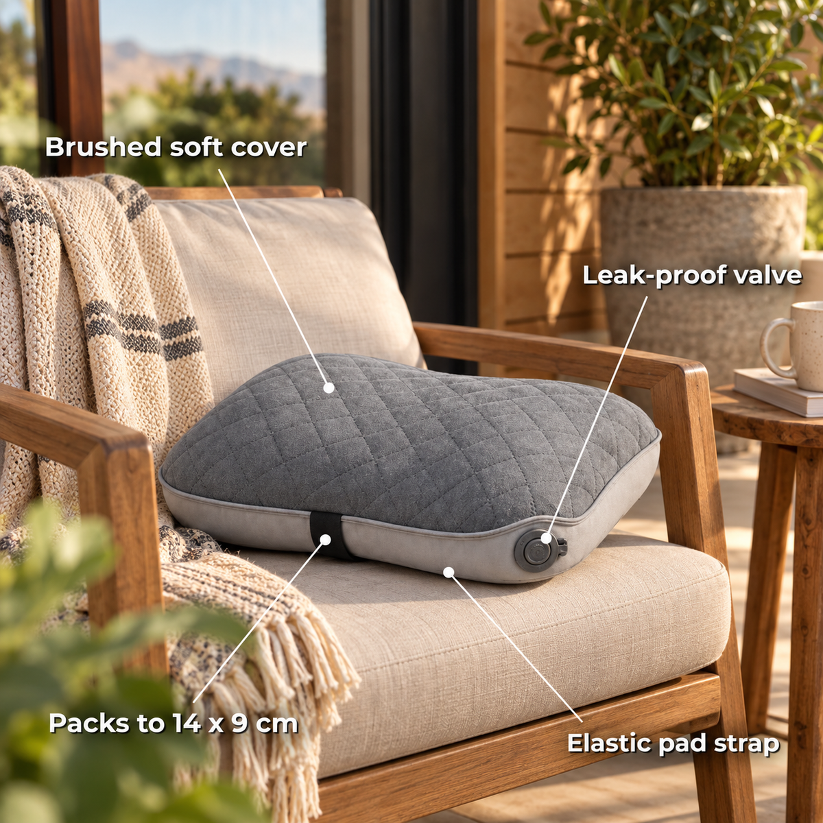Loftra – Ultralight Inflatable Camping Pillow with Leak-Proof Valve, Soft Cover & Pad Strap