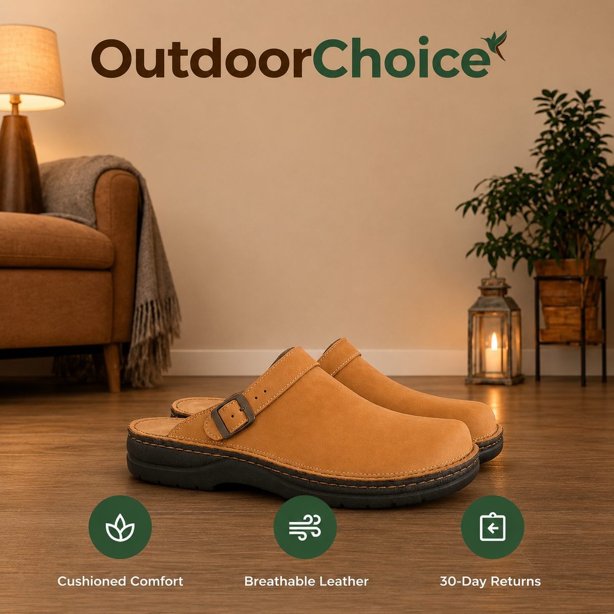 Comfora – Men's Leather Slippers with Cushioned Support & Breathable Everyday Comfort