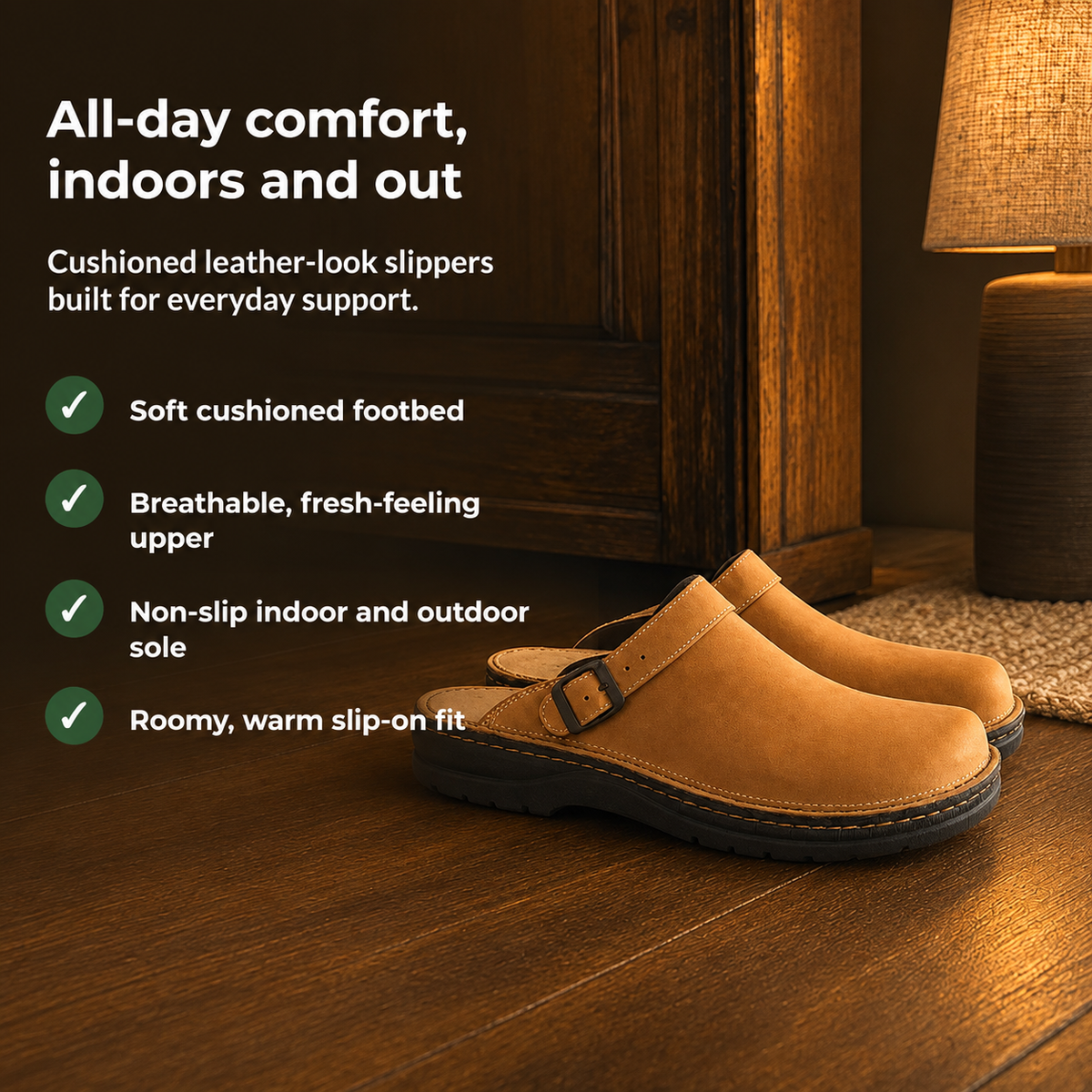 Comfora – Men's Leather Slippers with Cushioned Support & Breathable Everyday Comfort