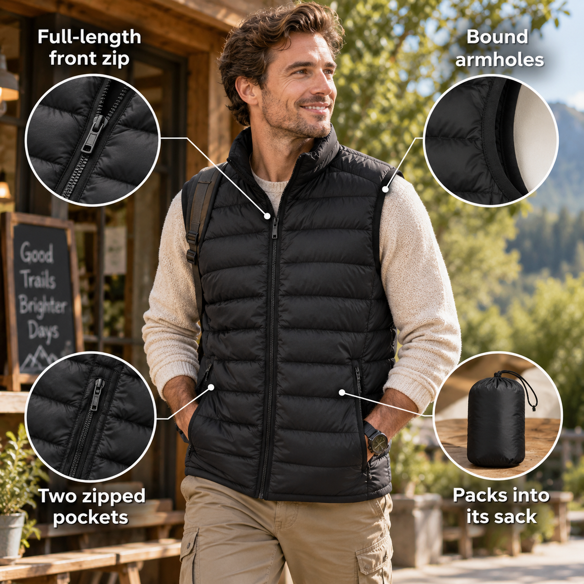 Loftova – Insulated Body Warmer Gilet with Water-Repellent Shell, Zipped Pockets & Packable Stuff Sack