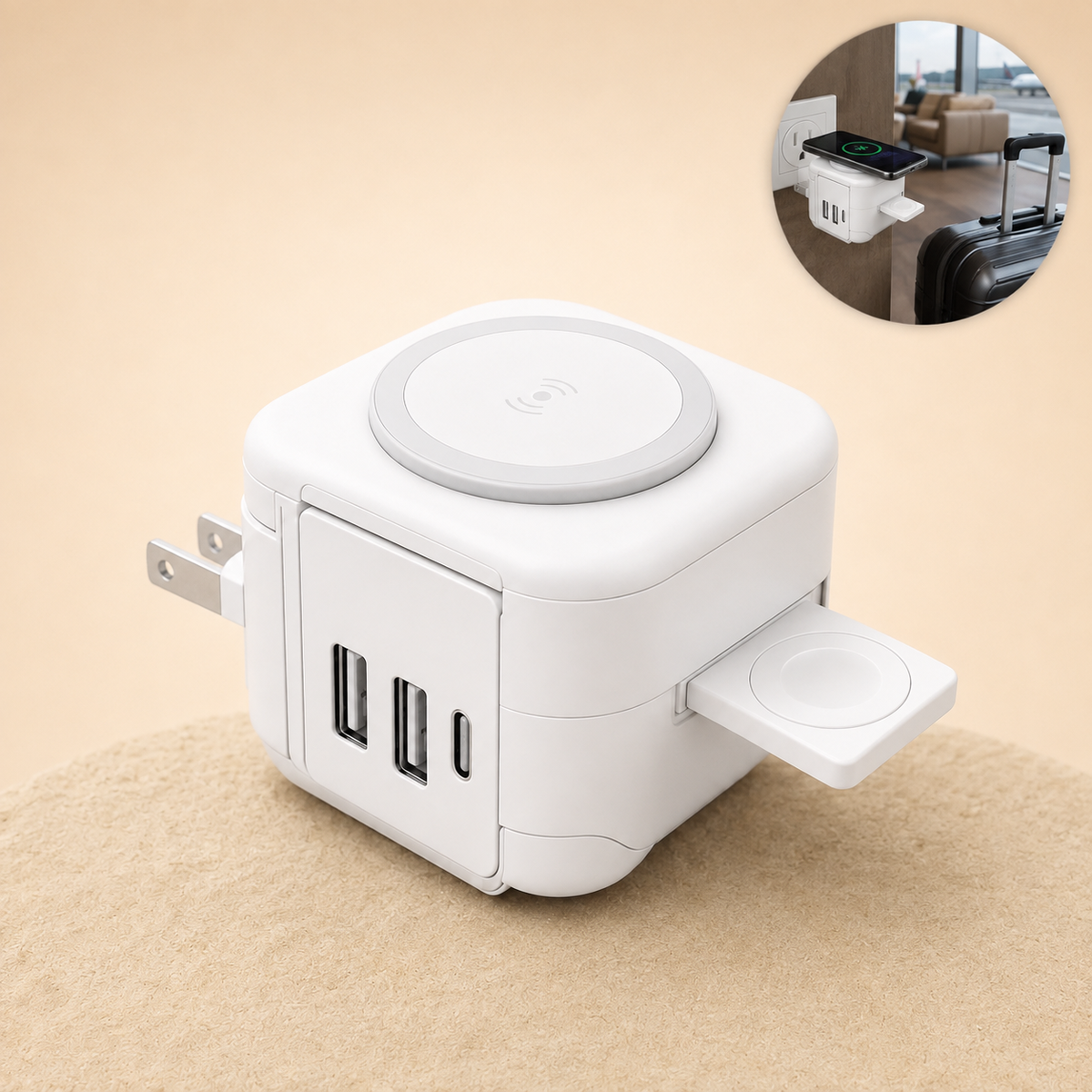 Voltara - 5-in-1 Travel Wall Charger with Wireless Pad & 10,000mAh Power Bank