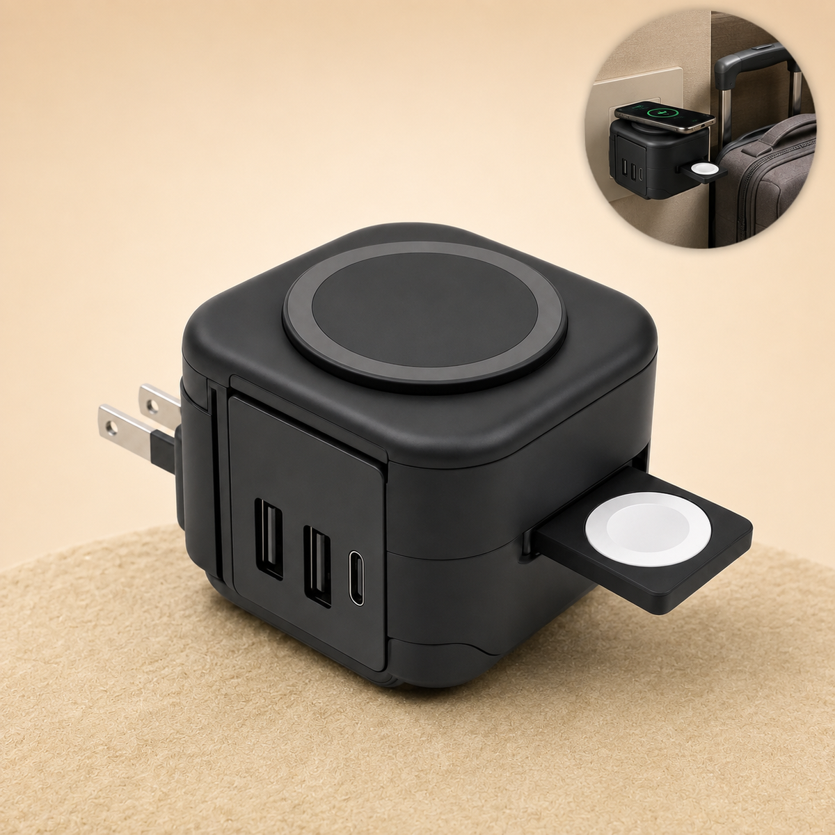 Voltara - 5-in-1 Travel Wall Charger with Wireless Pad & 10,000mAh Power Bank