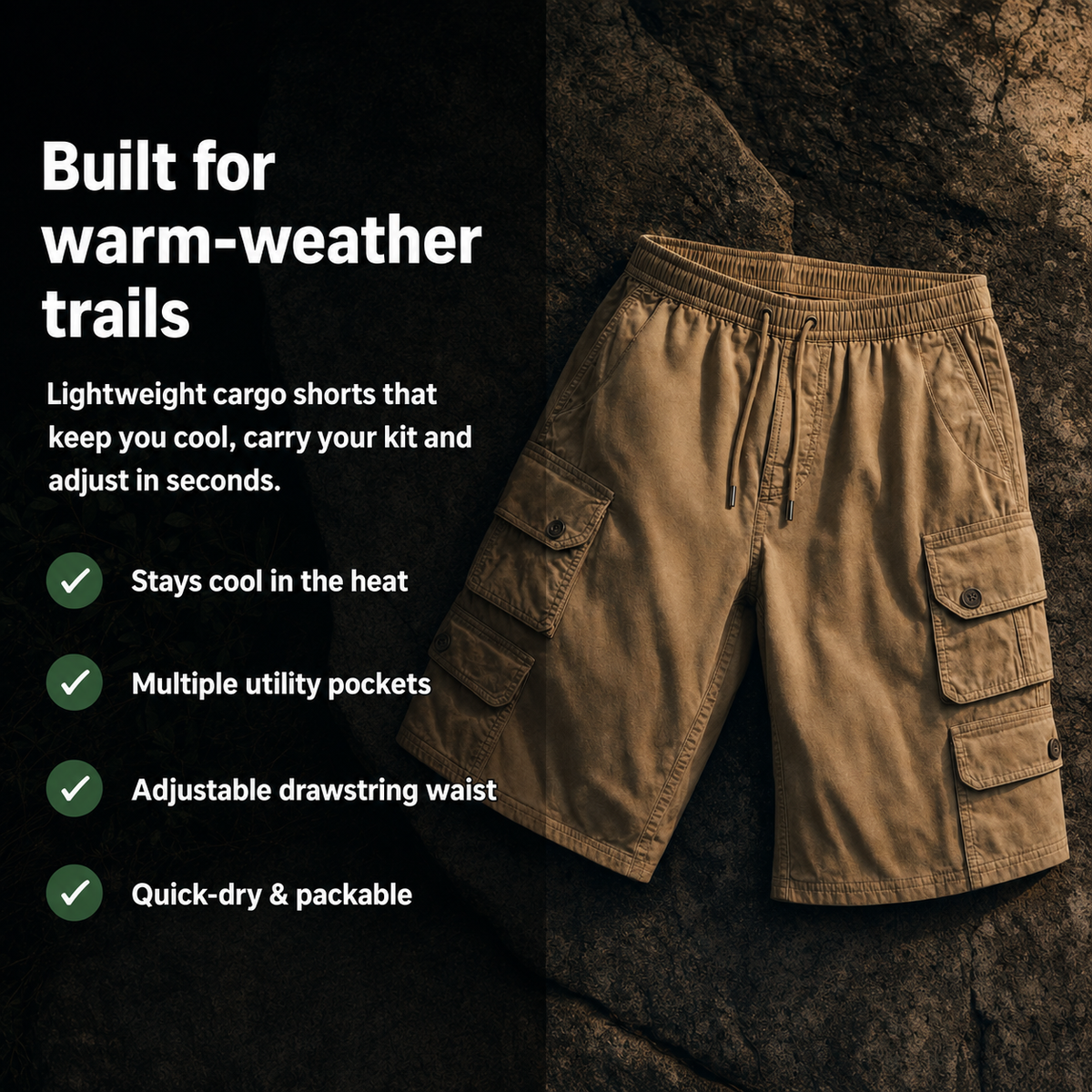 Roventa – Lightweight Loose-Fit Cargo Shorts with Multi-Pocket Utility Design