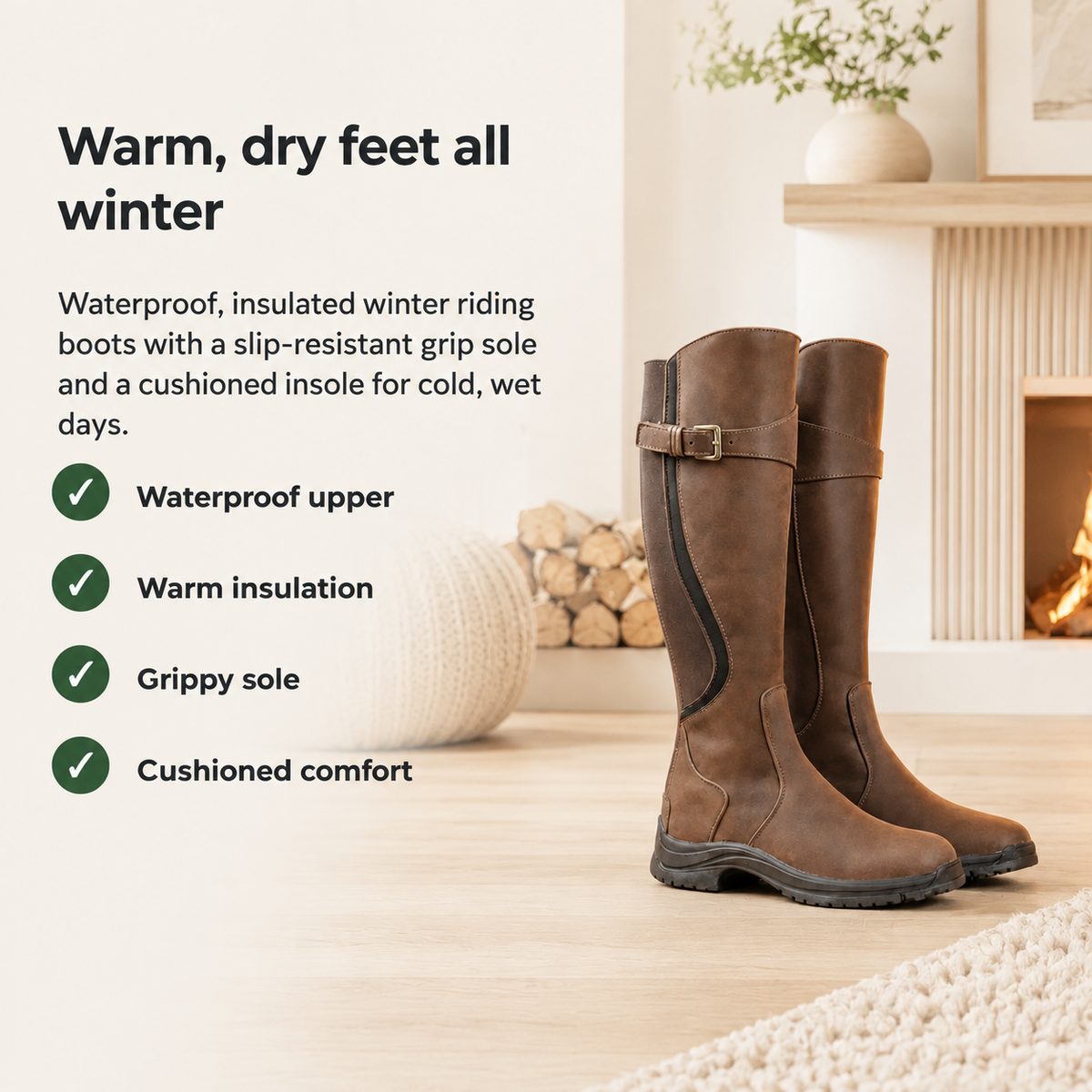 Frostride – Waterproof Insulated Winter Riding Boots with Slip-Resistant Grip Sole