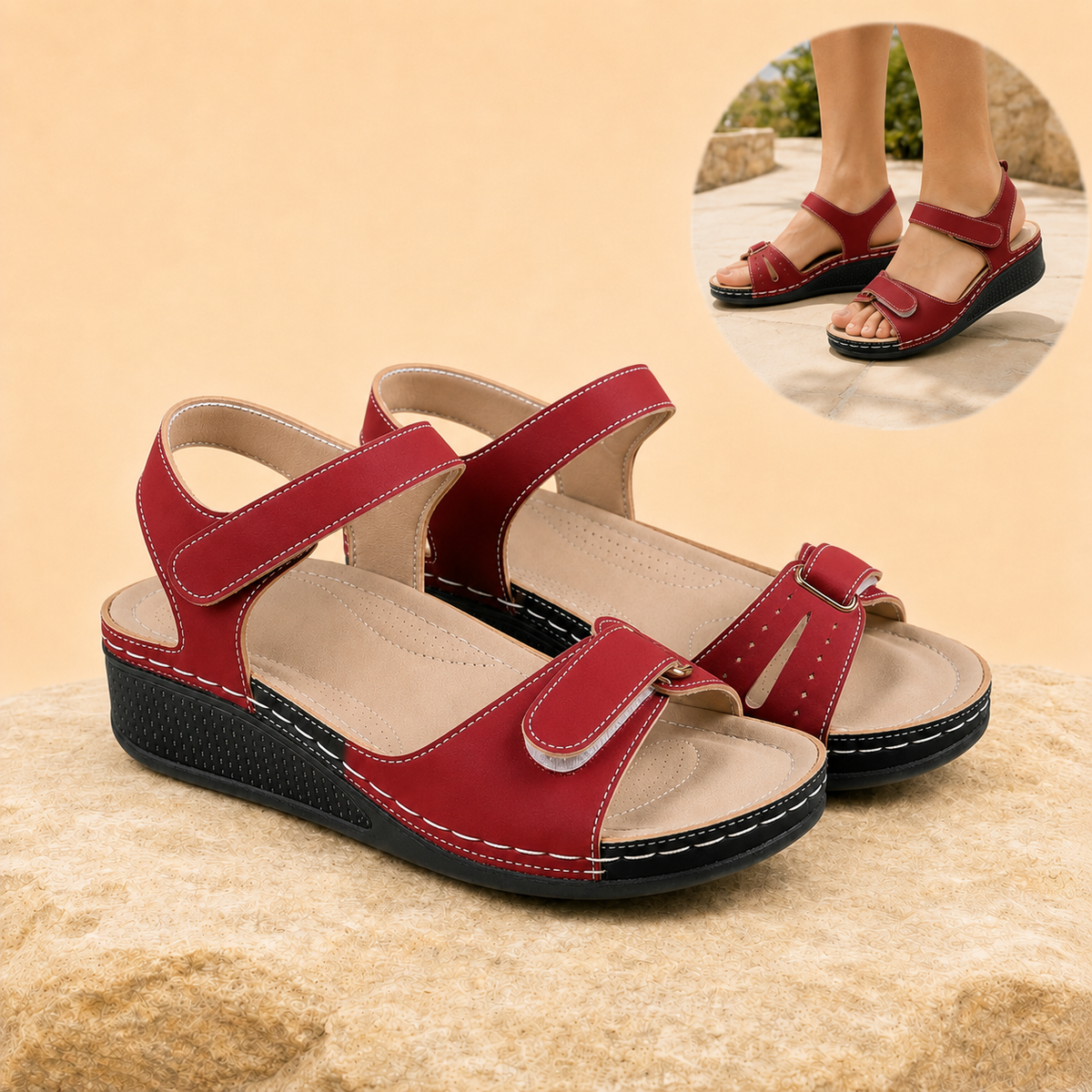 Cushova - Orthopedic Comfort Sandals with Adjustable Straps & Cushioned Arch-Support Insoles