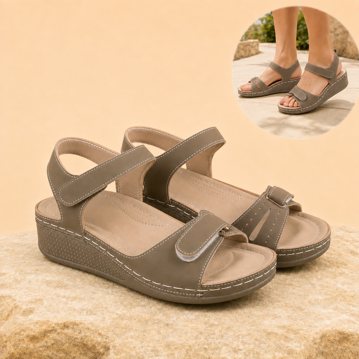 Cushova - Orthopedic Comfort Sandals with Adjustable Straps & Cushioned Arch-Support Insoles