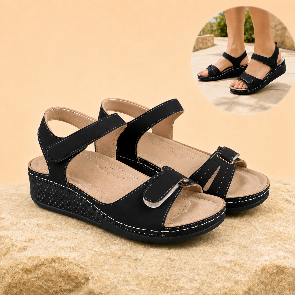 Cushova - Orthopedic Comfort Sandals with Adjustable Straps & Cushioned Arch-Support Insoles