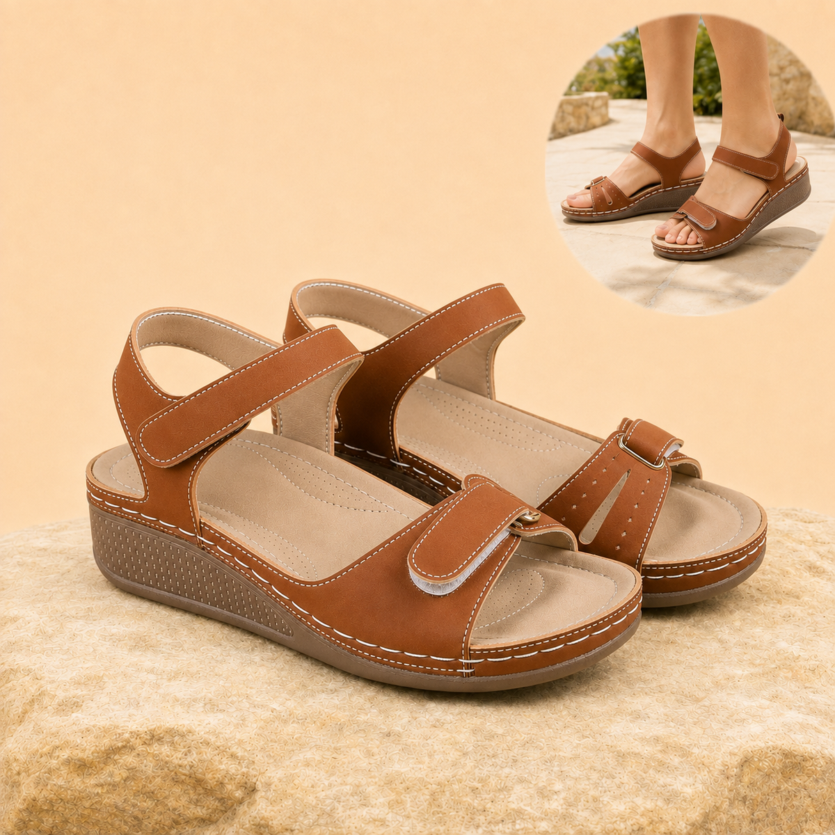 Cushova - Orthopedic Comfort Sandals with Adjustable Straps & Cushioned Arch-Support Insoles