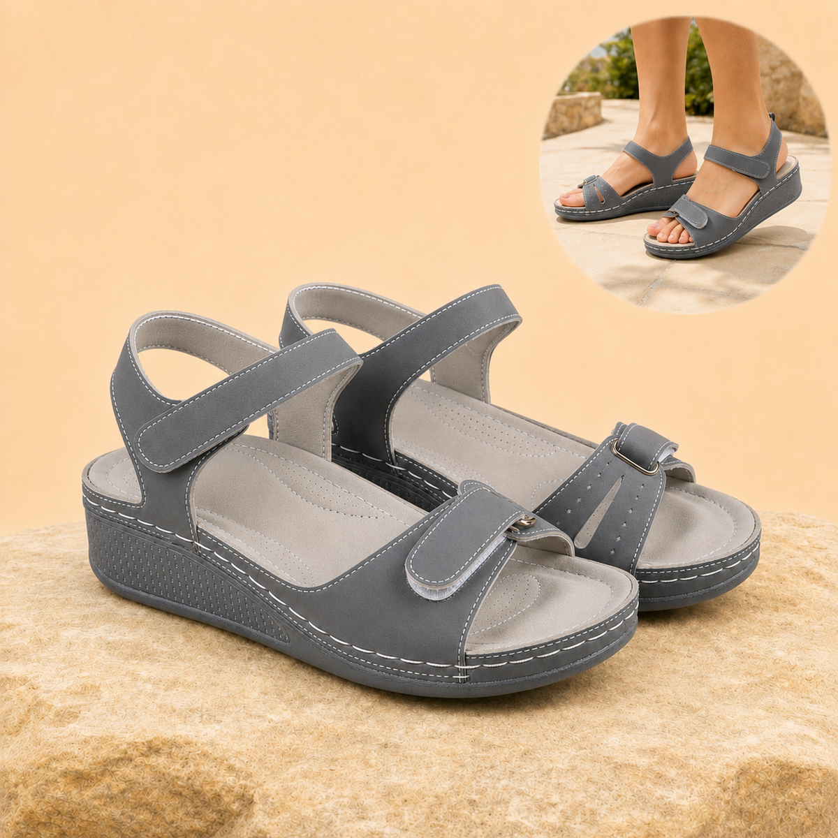 Cushova - Orthopedic Comfort Sandals with Adjustable Straps & Cushioned Arch-Support Insoles