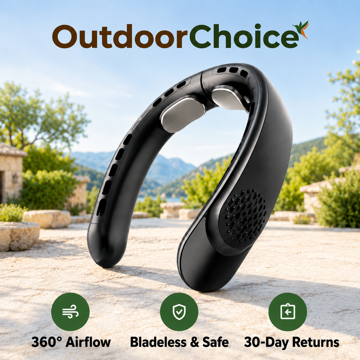 Airova – Bladeless Wearable Neck Fan with 4-Turbo 360° Airflow & LED Display
