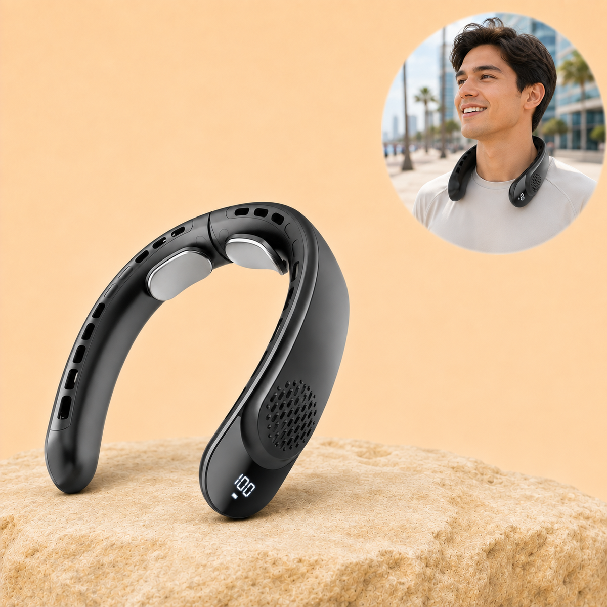 Airova – Bladeless Wearable Neck Fan with 4-Turbo 360° Airflow & LED Display