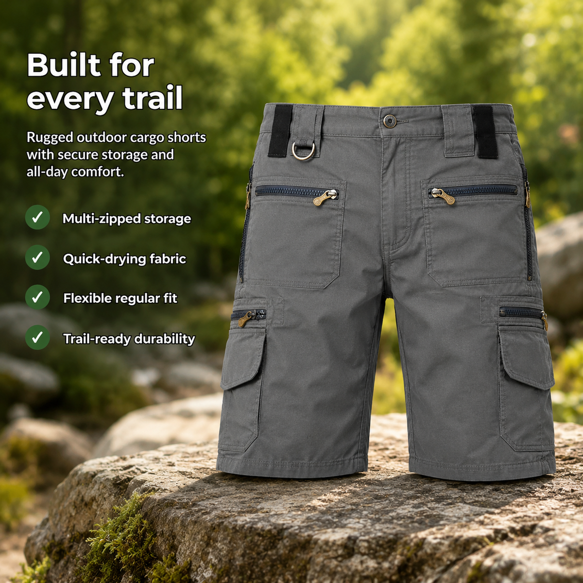 Roamova – Men's Outdoor Cargo Shorts with Zipped Pockets & Quick-Dry Fabric for Hiking & Fishing