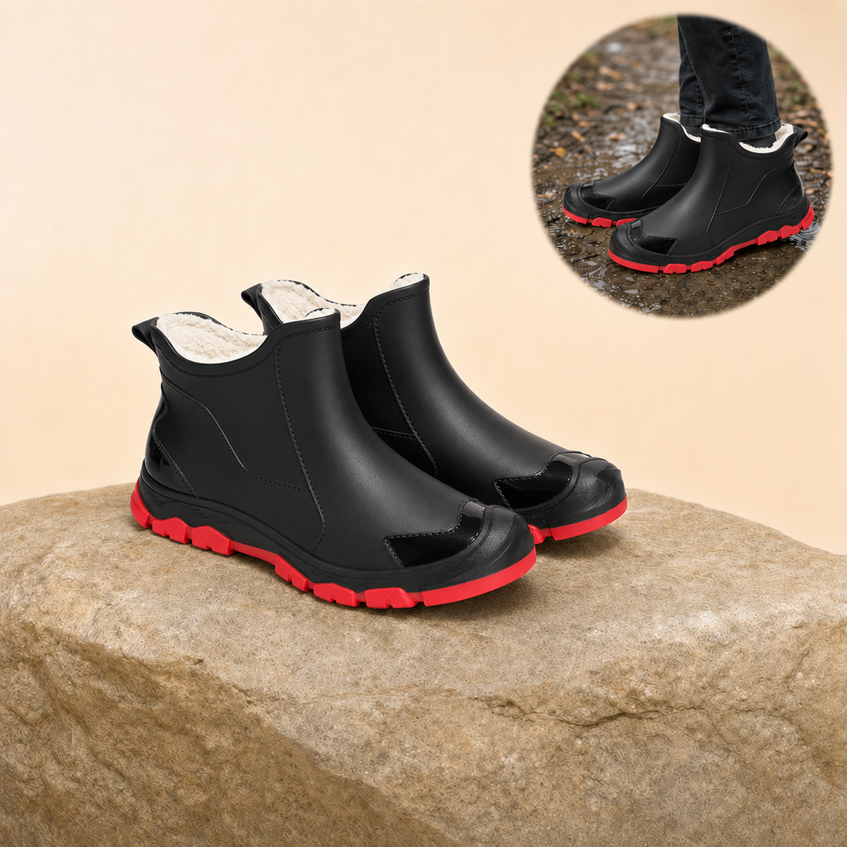 Fenwade – Waterproof Fleece-Lined Ankle Rain Boots with Non-Slip Sole & Reinforced Toe