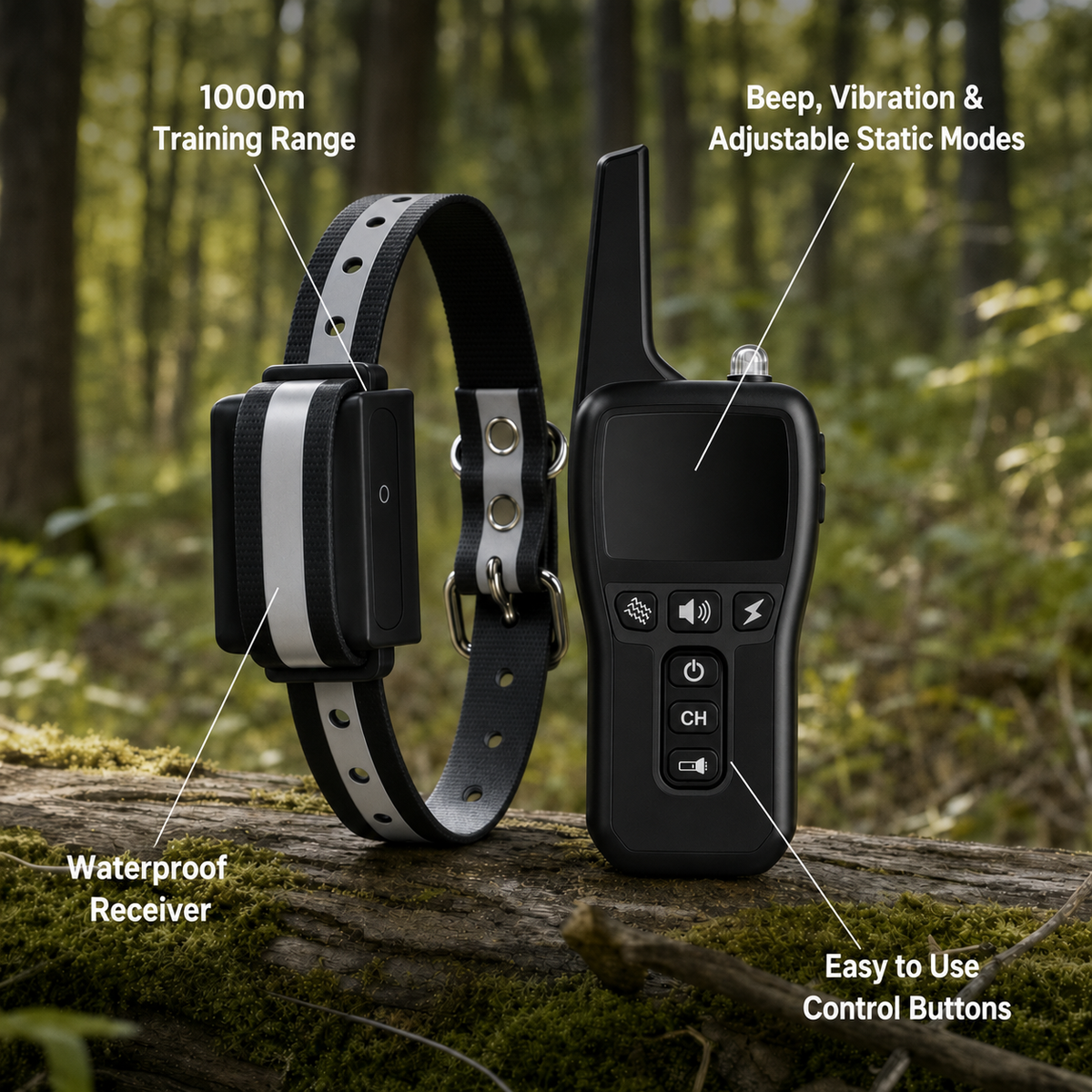 Guardova – Remote Dog Training Collar with 1000m Range, Beep, Vibration & Adjustable Static Modes