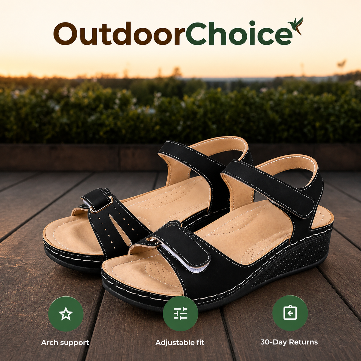 Cushova - Orthopedic Comfort Sandals with Adjustable Straps & Cushioned Arch-Support Insoles
