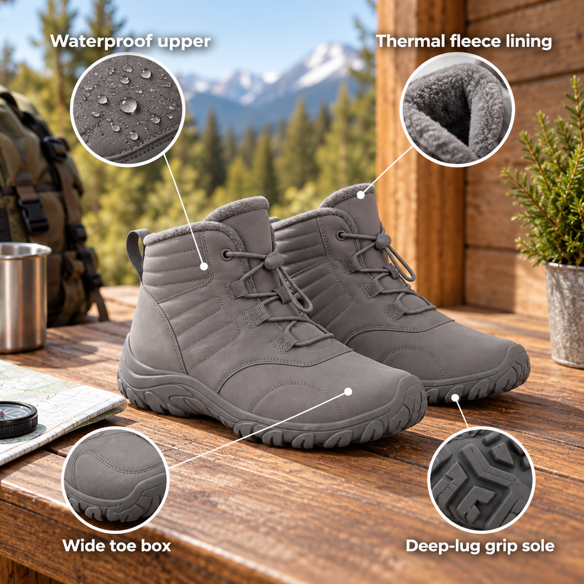 Glacova – Winter Barefoot Shoes with Waterproof Upper, Thermal Lining & Non-Slip Grip Sole