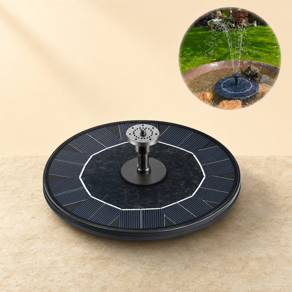 Rippla floating solar fountain in a sunlit garden pond
