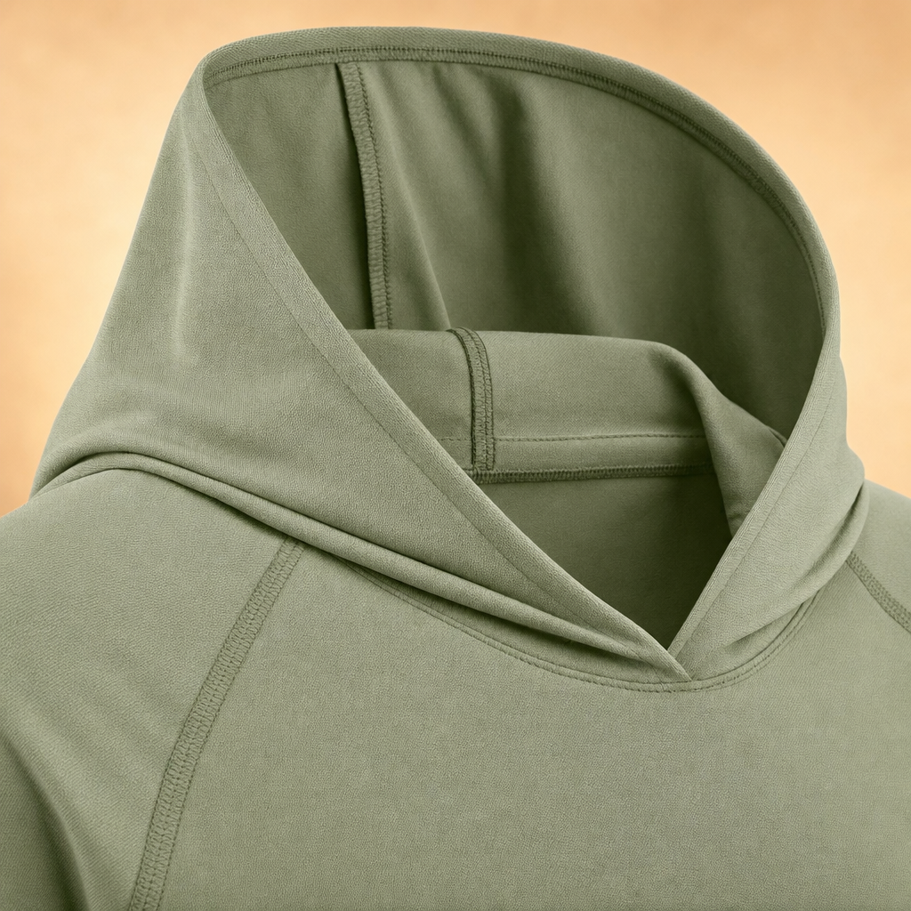 Solira sun hoodie hood and neckline detail