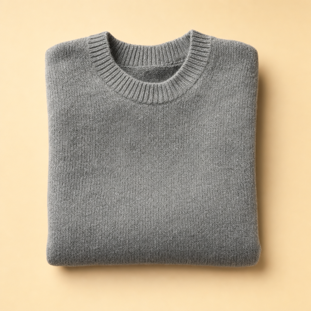 Knitova soft knitted crew-neck jumper on a warm studio backdrop