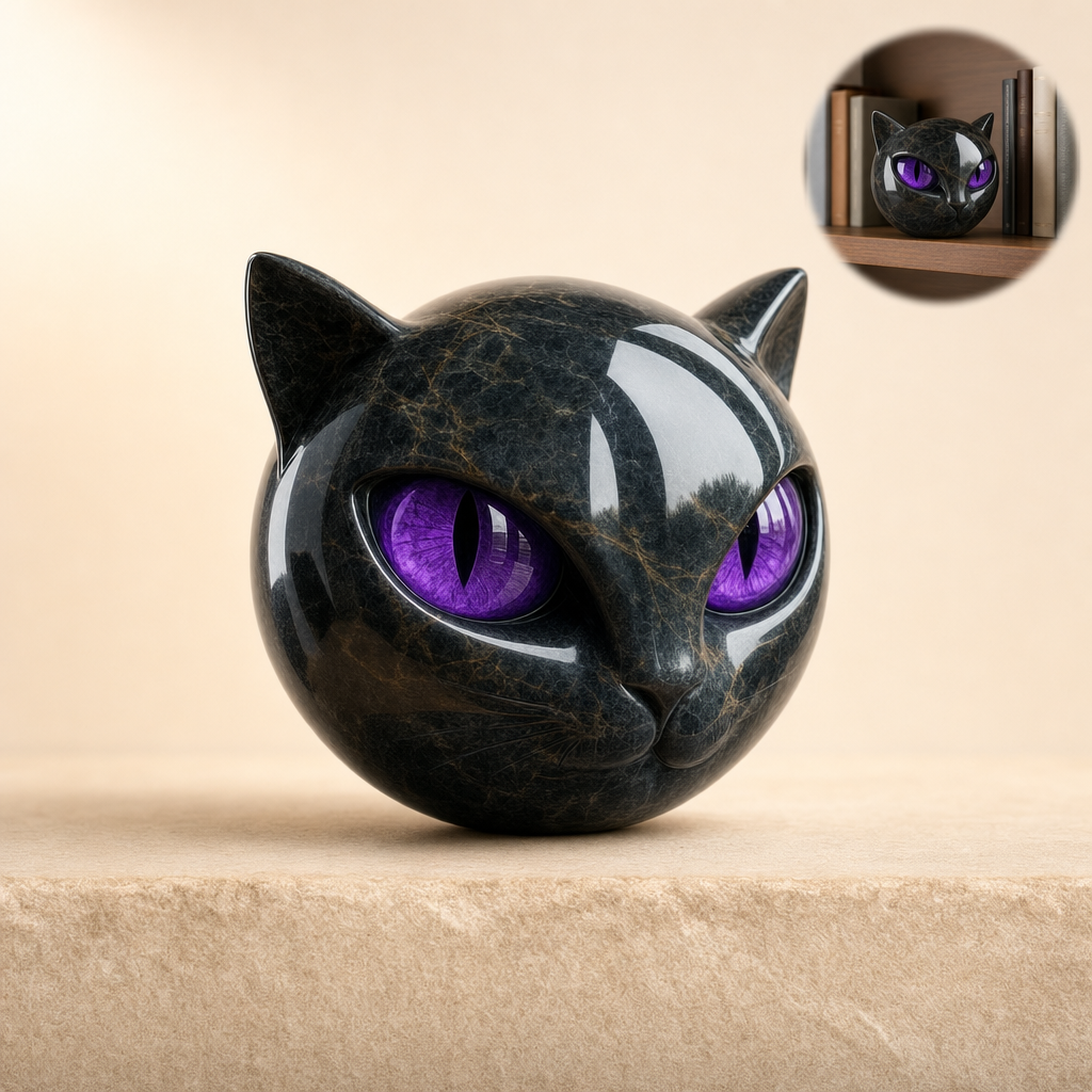 Feluna sculpture with purple eyes