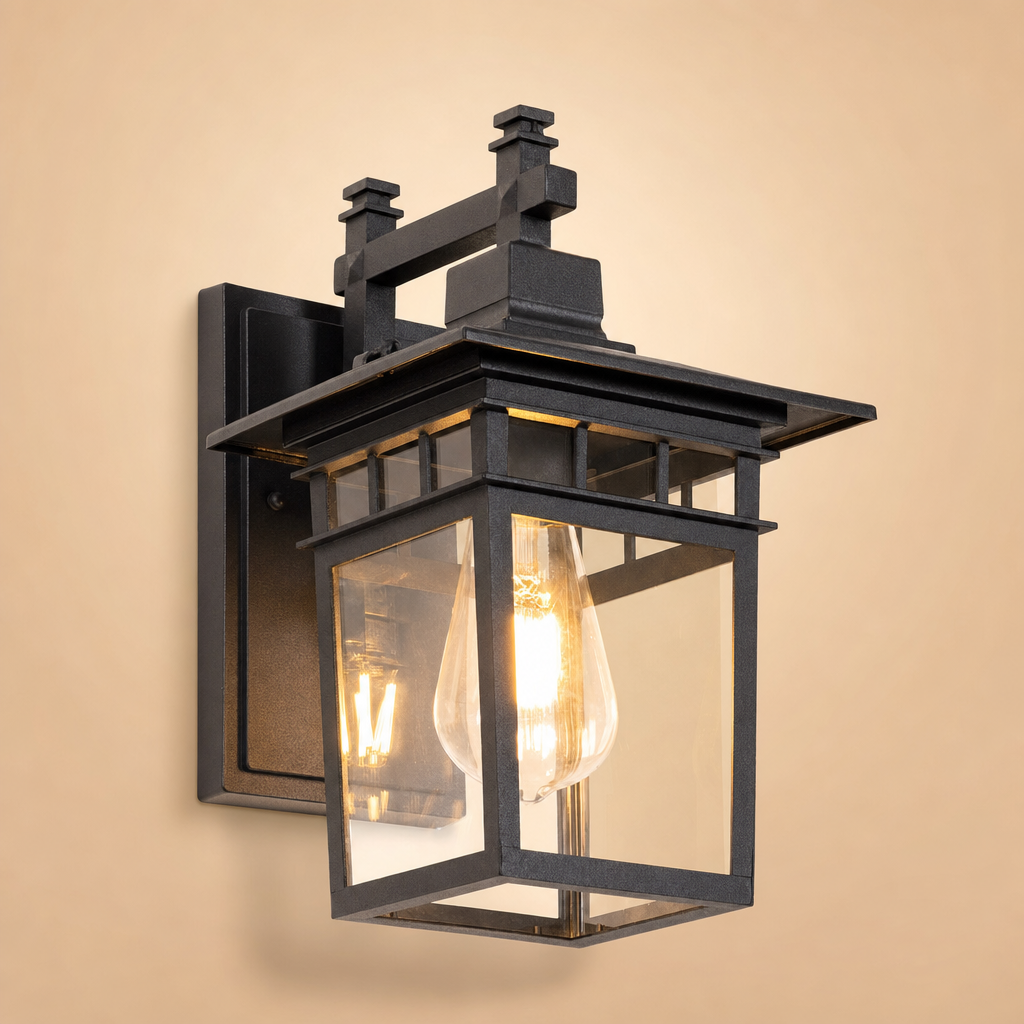 Lumira black outdoor wall lantern with glass shade